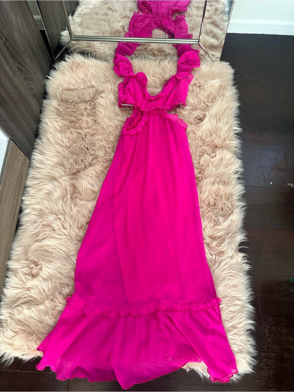 SHOW ME YOUR MUMU LANE MIDI DRESS IN PINK CHIFFON XS - Picture 5 of 6